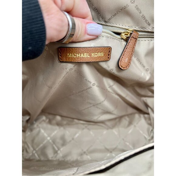 MICHAEL KORS Charlotte Large MK Signature Leather Top-Zip Tote Brown - Picture 6 of 13